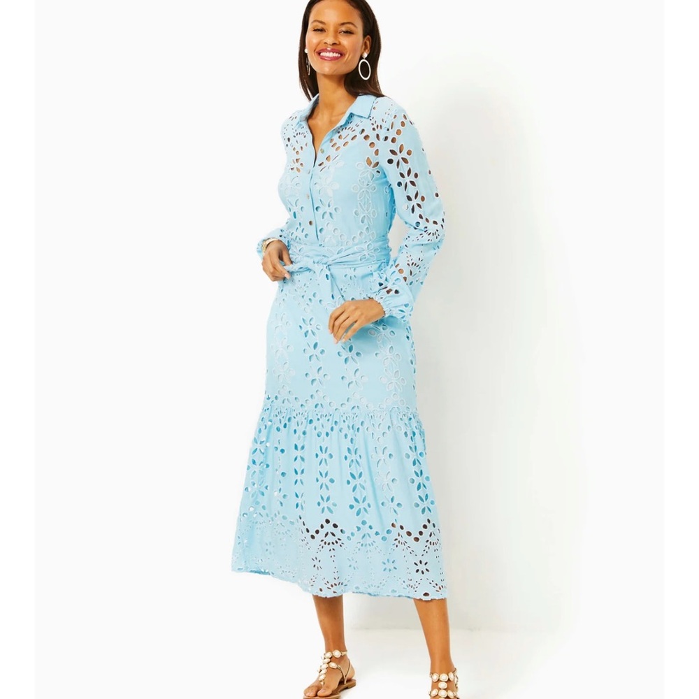 NWT Lilly Pulitzer Zia Dress, Hydra Blue Long Sleeve Dress, size 6